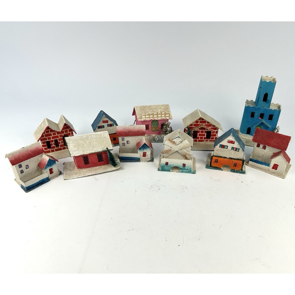 BLUME Japan Putz Christmas Village 11 Buildings Cardboard Mica Houses Church